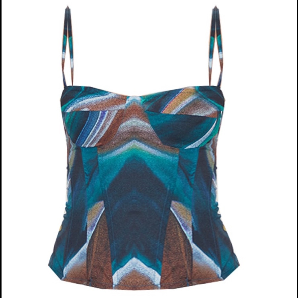 PrettyLittleThing Turquoise Marble Print Structured Corset Top NWT